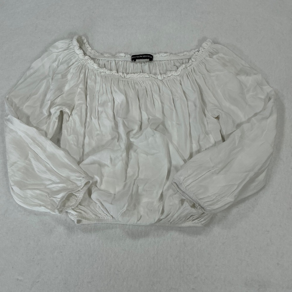 Brandy Melville Womens White Off The Shoulder Viscose Peasant Blouse One Size